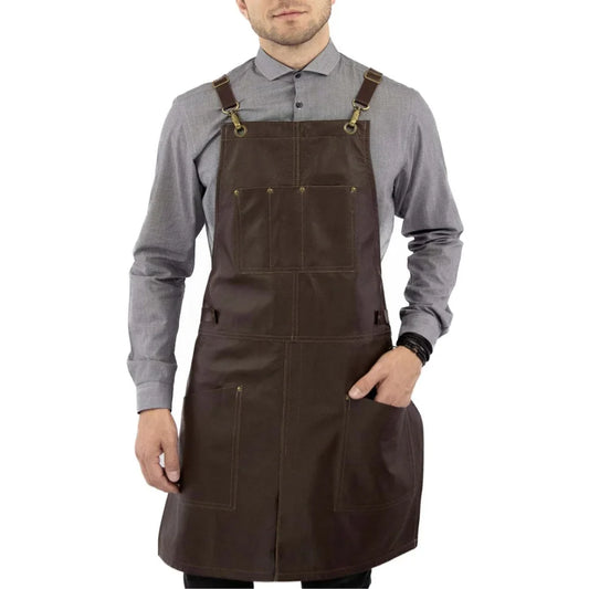 Bar Apron Leather with Pockets, Crossback Straps and Split-Leg Design - Trendy Jacket