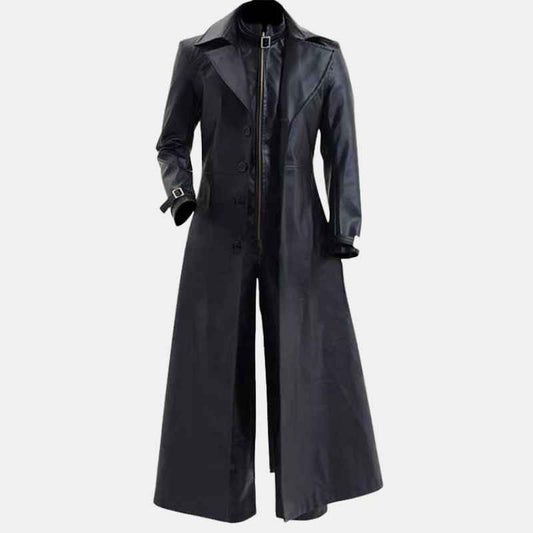 Albert Evil 5 Black Leather Trench Coat Mens
