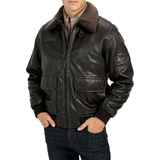 Men’s Brown Fur Collar B3 RAF Sheepskin Shearling Jacket