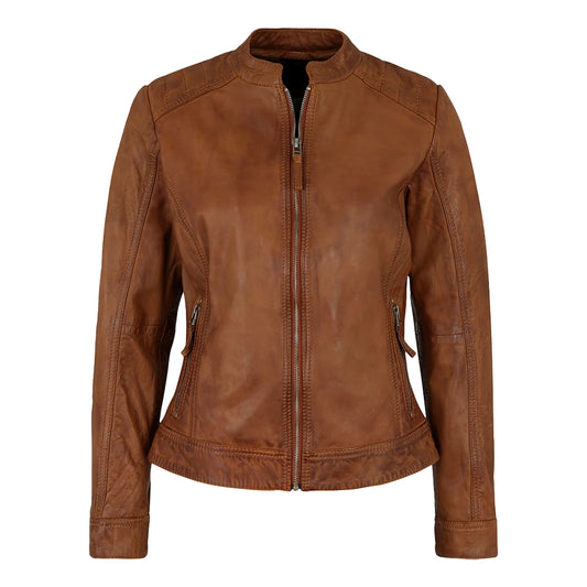 Genuine Biker Brown Cognac Leather Jacket Womens