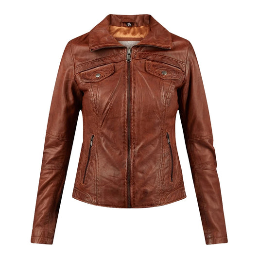 Slim Fit Brown Genuine Leather Jacket Womens