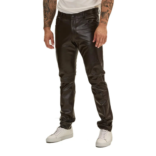 Ronny Mens Brown Leather Pants - Trendy Jacket