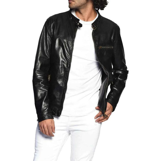 Men's Genuine Black Full Grain Cowhide Leather Jacket