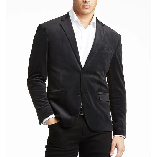Men's Modern Fit Suede Sport Coat Blazer Black - Trendy Jacket