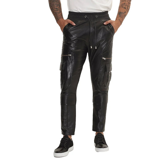 Shadow Black Cargo Leather Pants Mens - Trendy Jacket