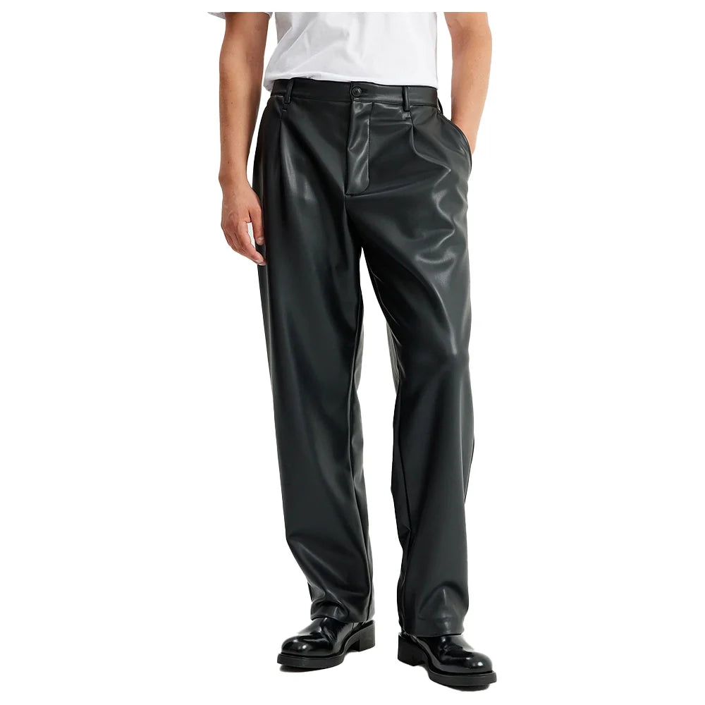 relaxed fit dress pants Relaxed Fit Black Leather Pants Mens