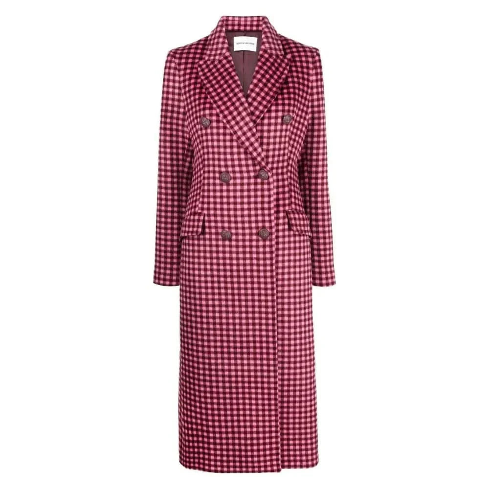 Womens Pink Plaid Wool Long Coat Trendy Jacket Womens Pink Plaid Wool Long Coat Trendy Jacket