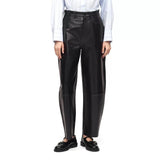 Women’s High-Waisted Black Barrel Leg Leather Pants