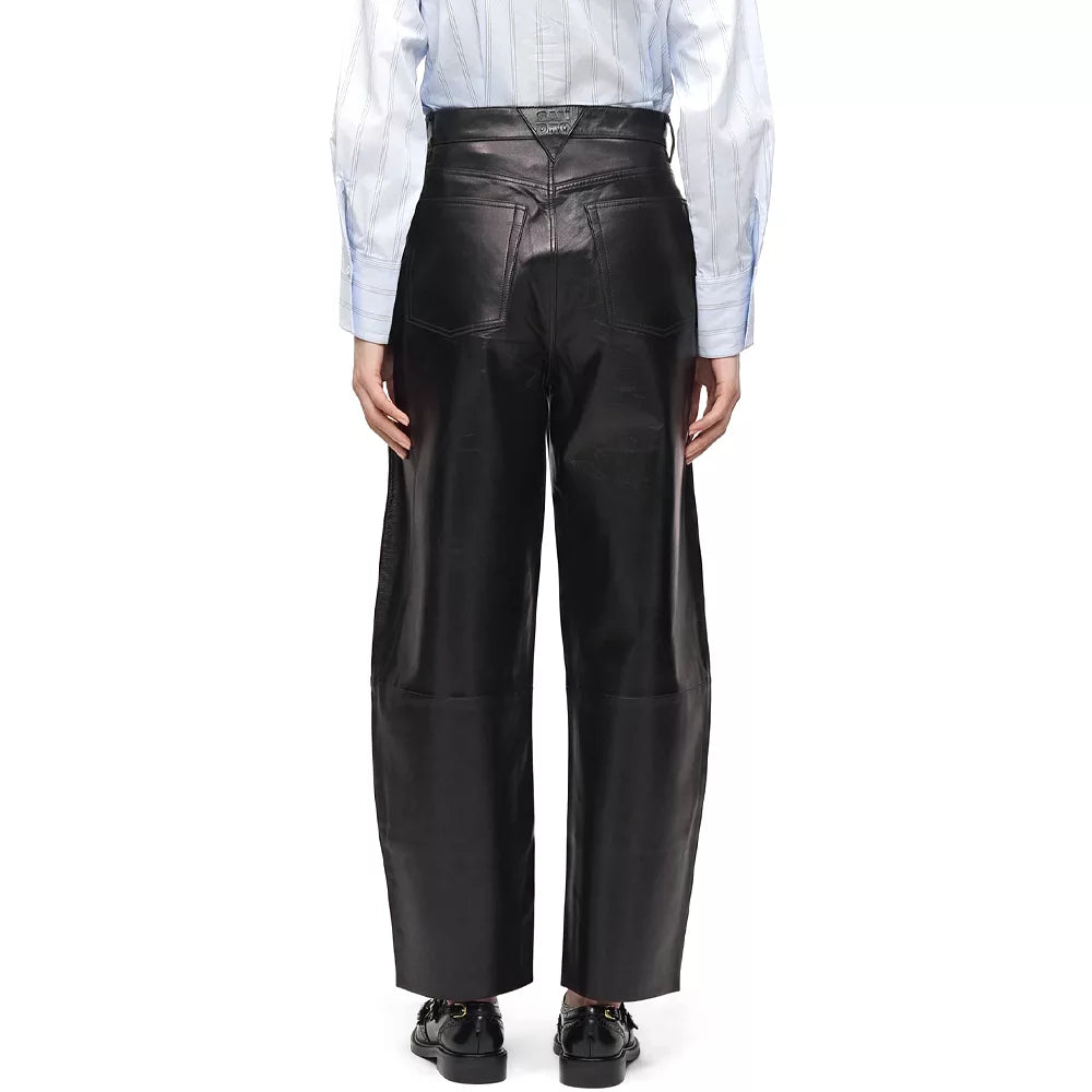 Women’s High-Waisted Black Barrel Leg Leather Pants