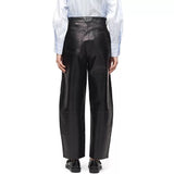 Women’s High-Waisted Black Barrel Leg Leather Pants
