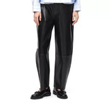 Women’s High-Waisted Black Barrel Leg Leather Pants