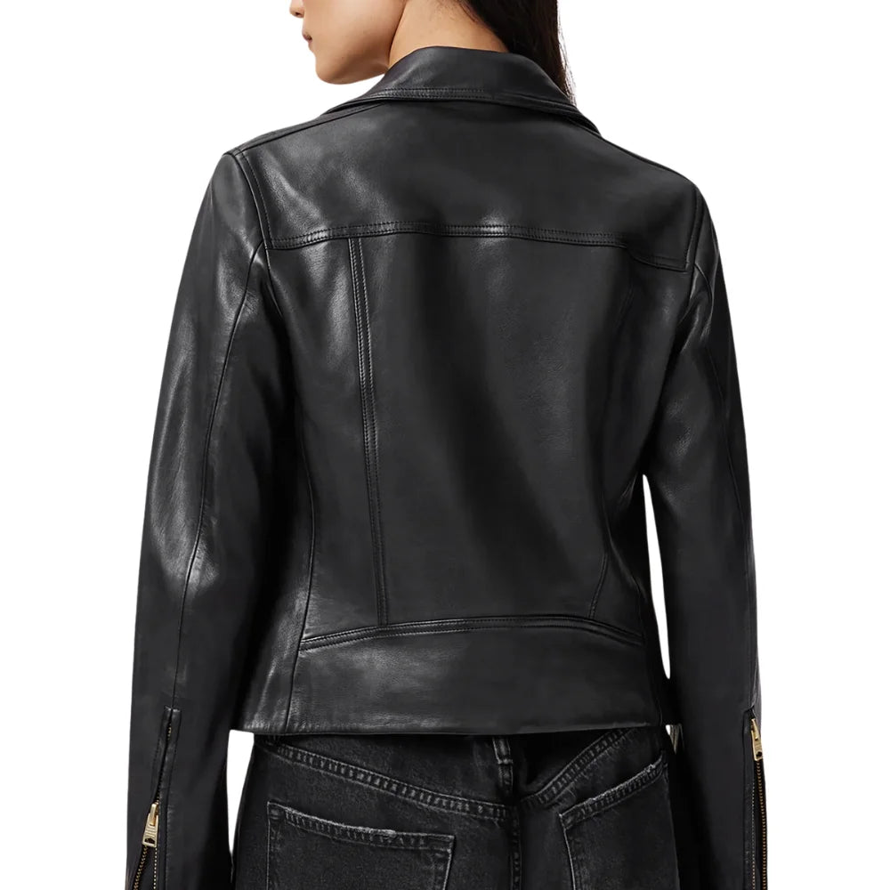 Women’s Black Sheepskin Leather Moto Jacket
