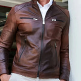 Men’s Real Lambskin Chocolate Brown Biker Leather Jacket