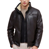 Men’s Brown Lamb Leather Jacket with Removable Quilted Vest