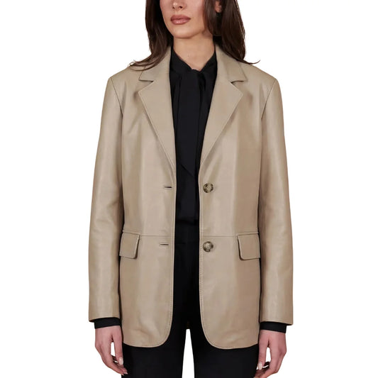 Beige-Leather-Blazer-Women's