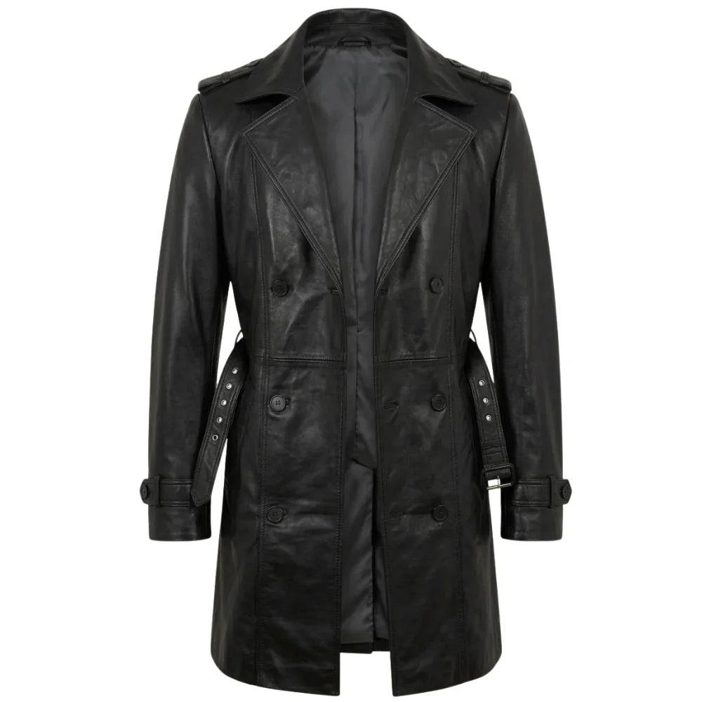 Belted-Black-Leather-Trench-Coat-Men's