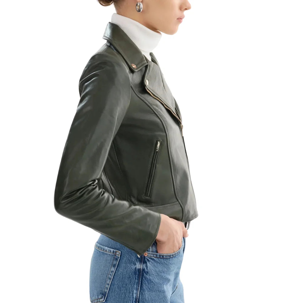 Biker-Olive-Green-Leather-Jacket-Women's  