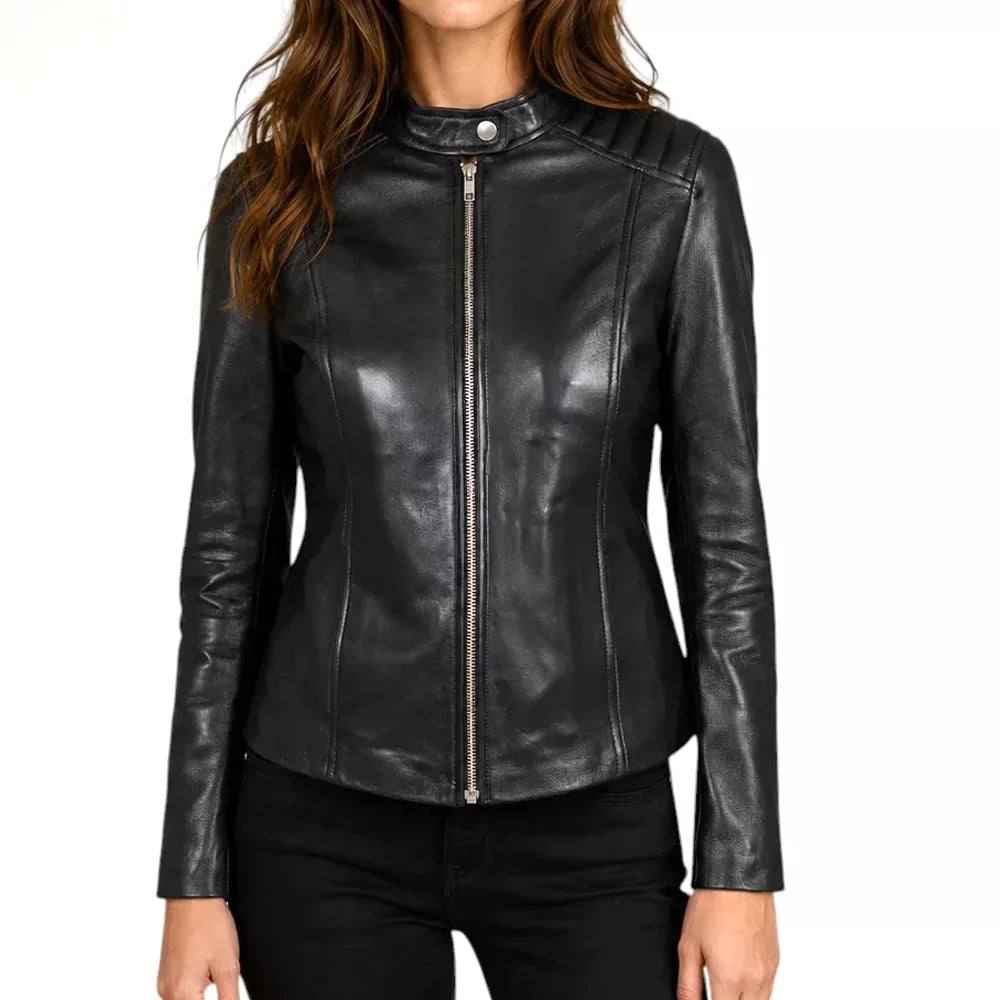 Black-Leather-Cafe-Racer-Jacket-Women's