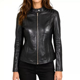 Black-Leather-Cafe-Racer-Jacket-Women's