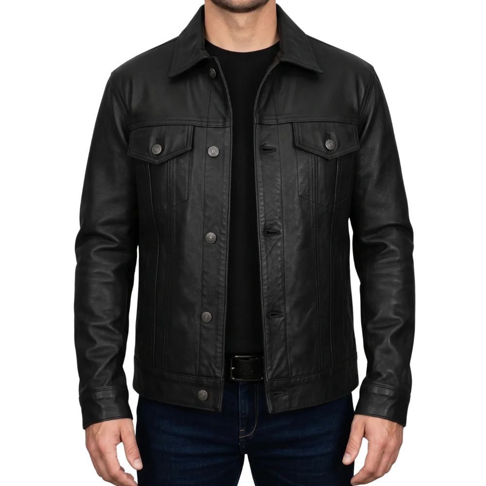 Black-Men's-Leather-Trucker-Jacket