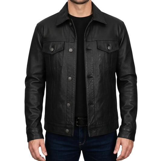 Black-Men's-Leather-Trucker-Jacket