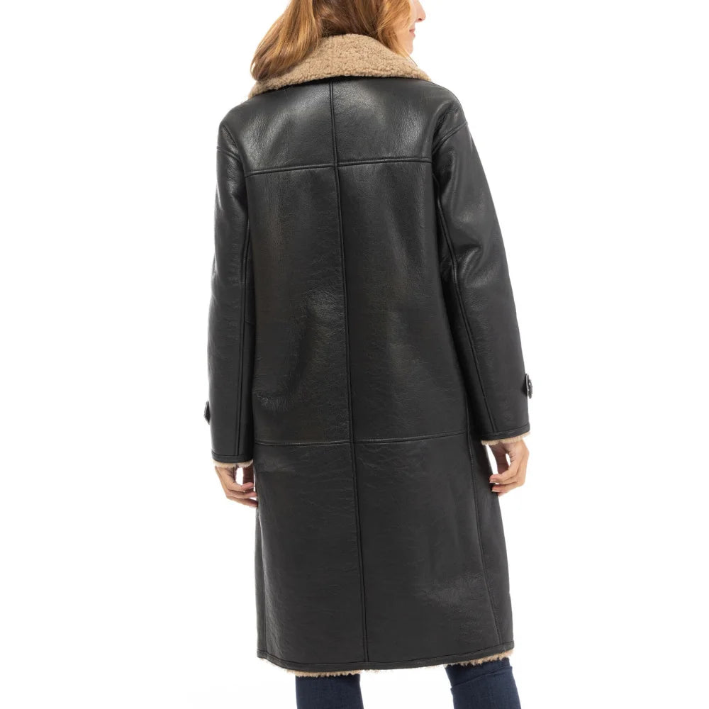 Black-Shearling-Trench-Coat-Women's