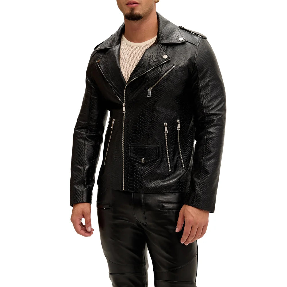 Black-Snakeskin-Biker-Jacket-Men's