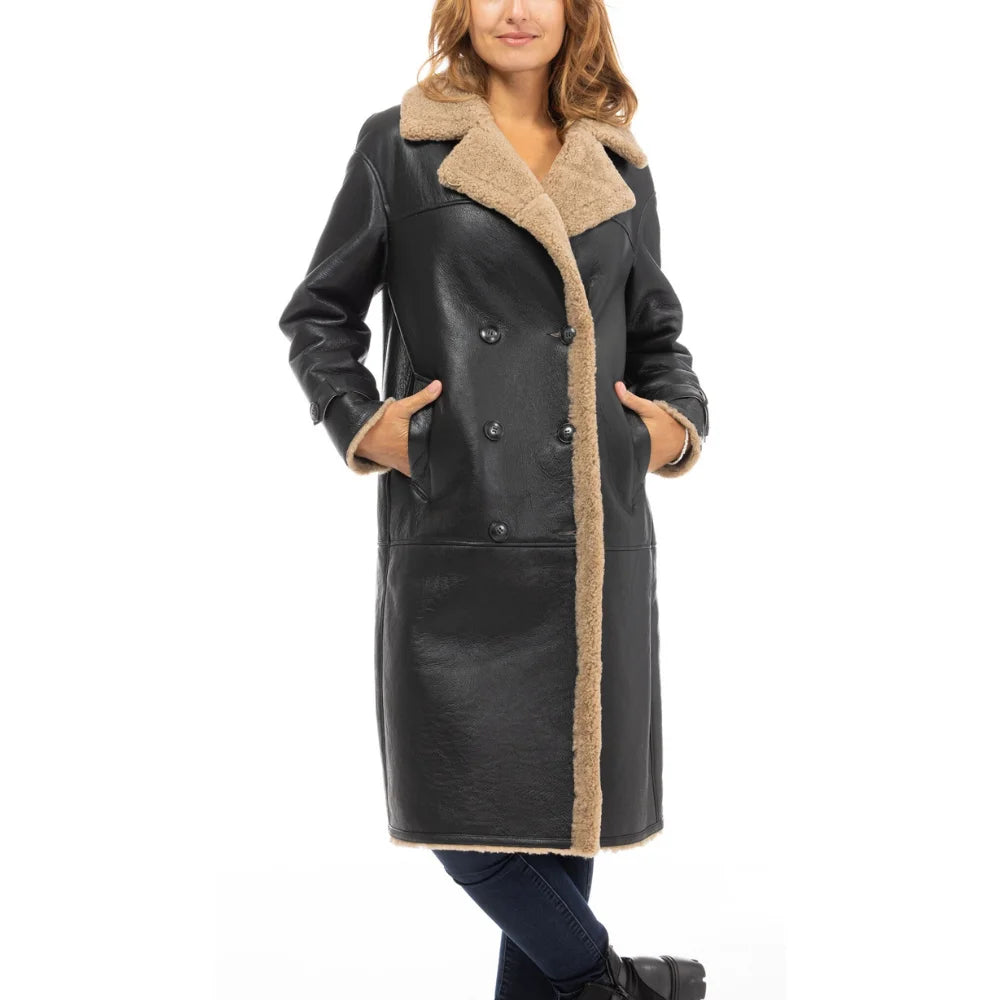 Black-Women's-Shearling-Trench-Coat