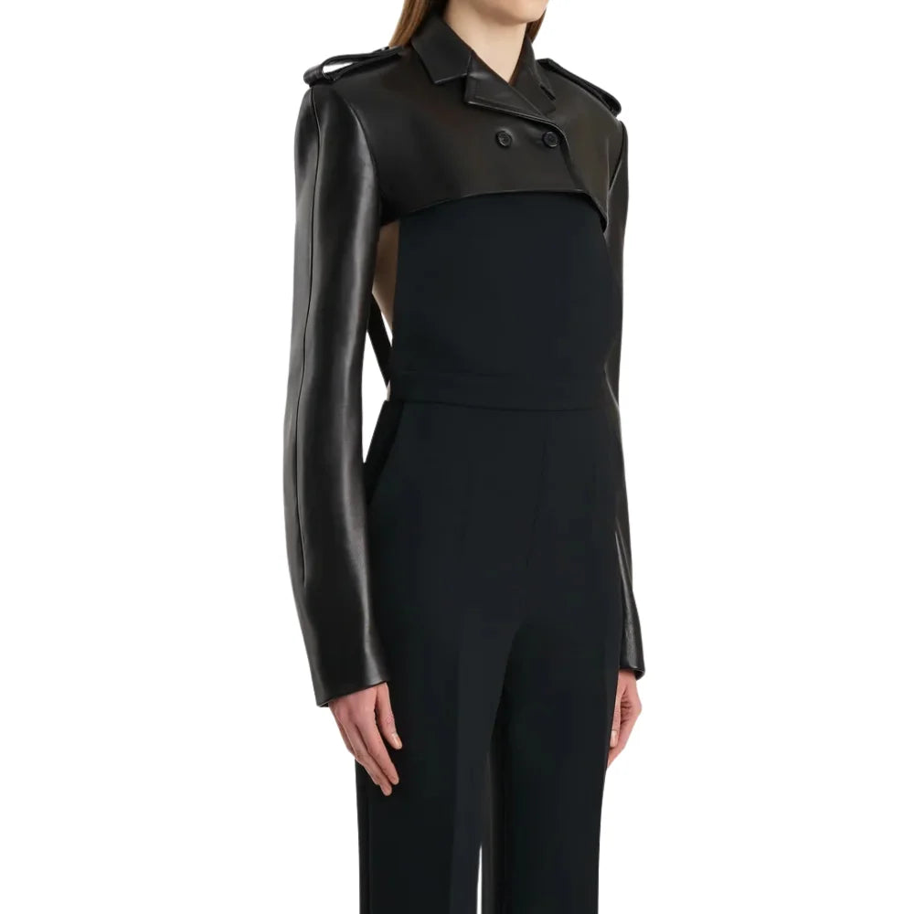 Women's Black Leather Cropped Trench Bolero