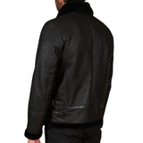 Men's Black Shirt Collar Shearling Lambskin Biker Jacket