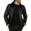 Men's Black Shirt Collar Shearling Lambskin Biker Jacket
