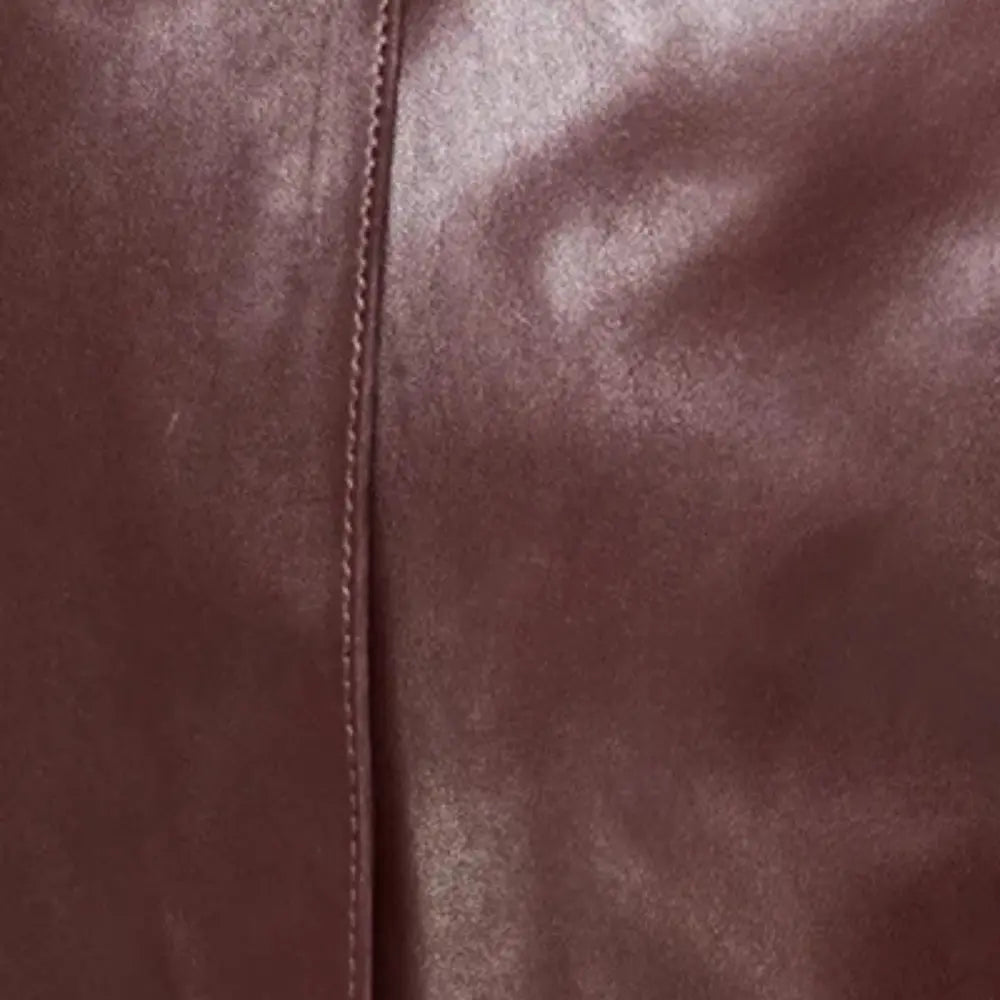 Burgundy-Leather-Belted-Short-Trench-Coat