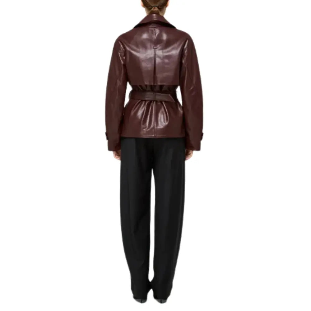 Burgundy-Leather-Women's-Belted-Short-Trench-Coat