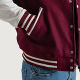 Mens Maroon and White Wool Blend Letterman Jacket