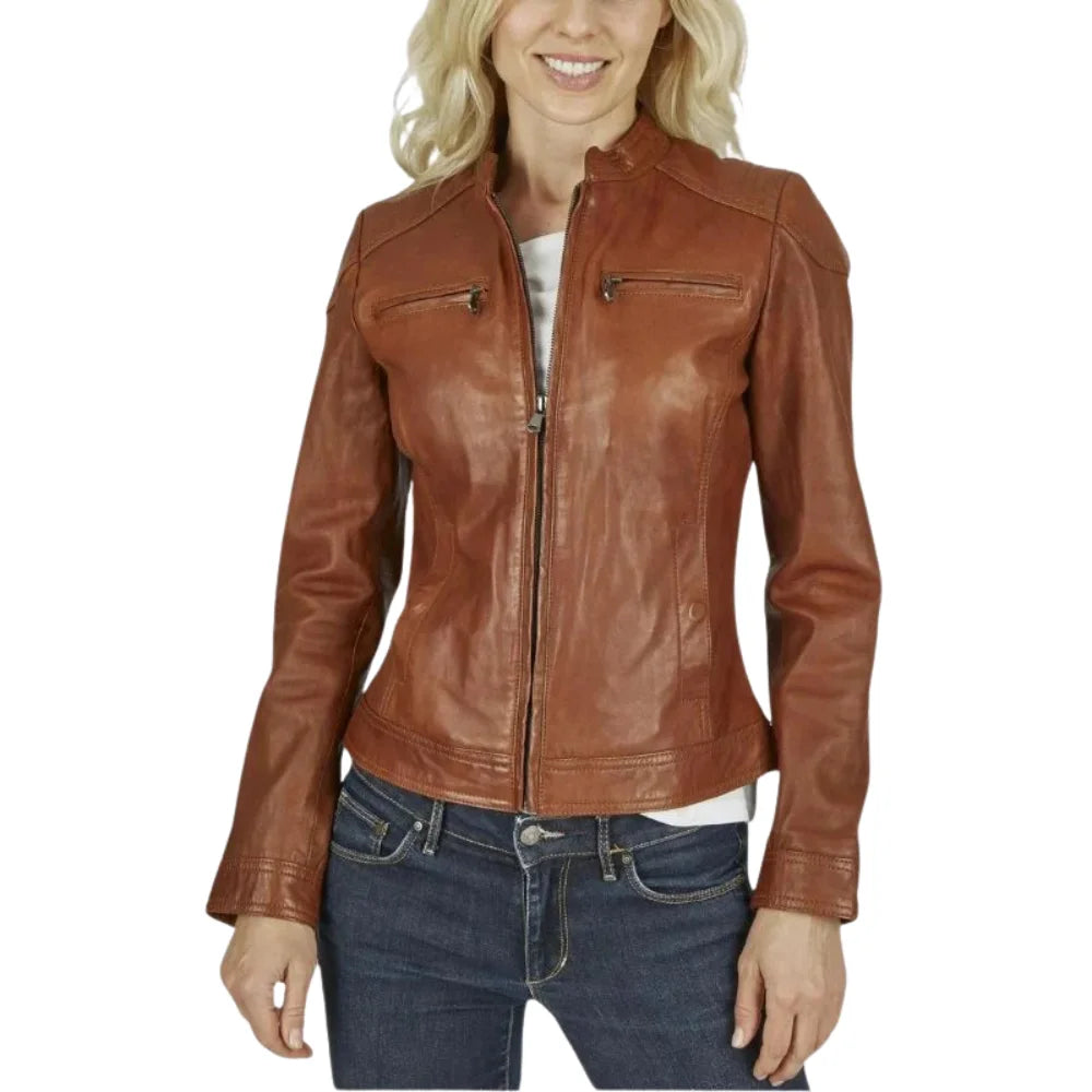 Cafe-Racer-Brown-Leather-Jacket-Women's