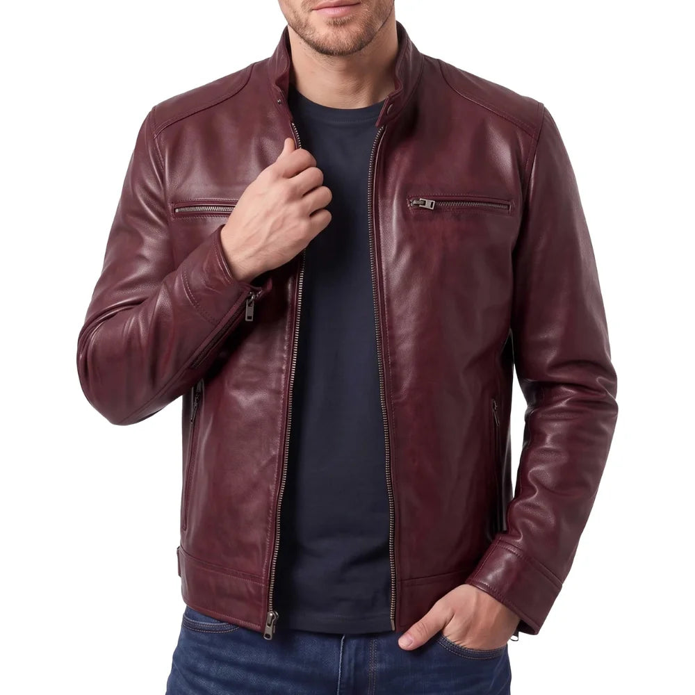 Cafe-Racer-Maroon-Leather-Jacket-Men's