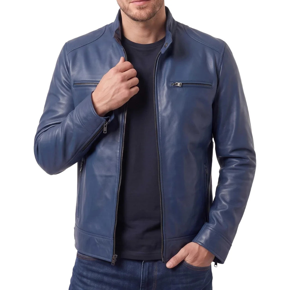 Cafe-Racer-Navy-Blue-Leather-Jacket -Men's
