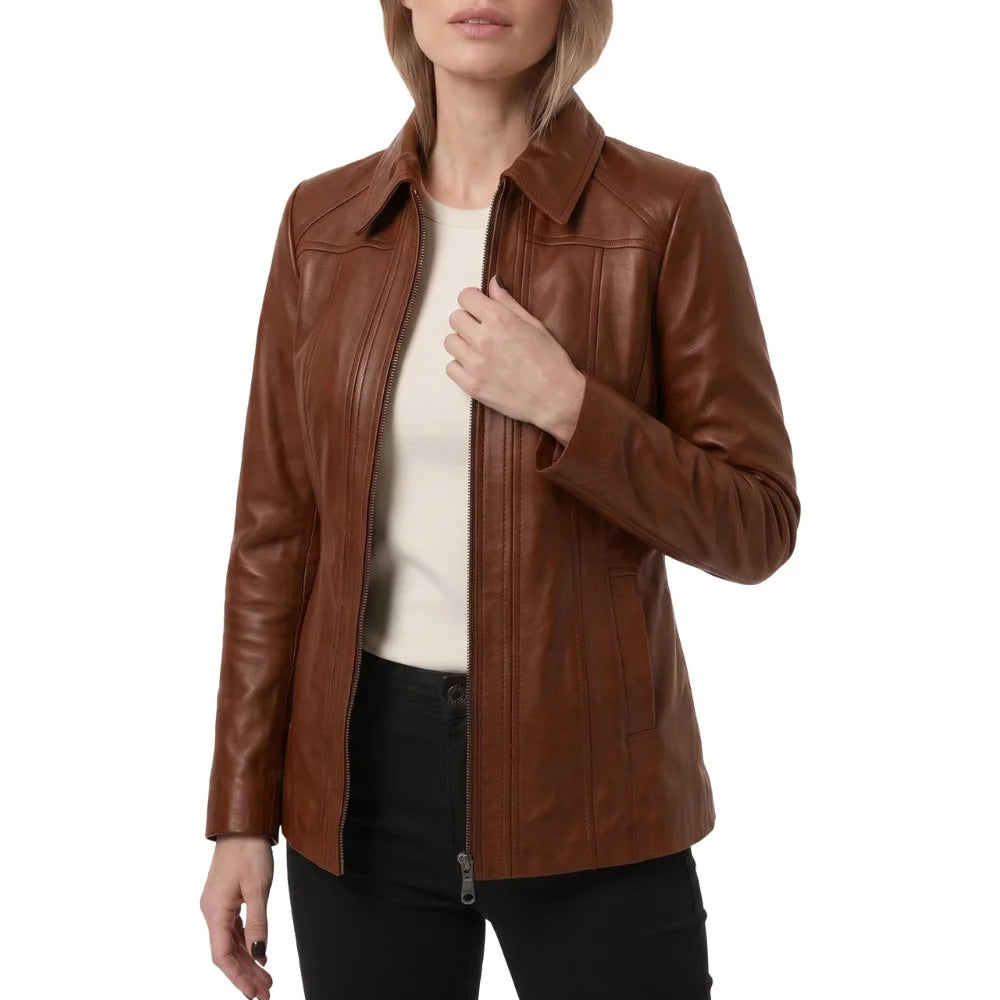 Cognac-Brown-Leather-Jacket-Women's