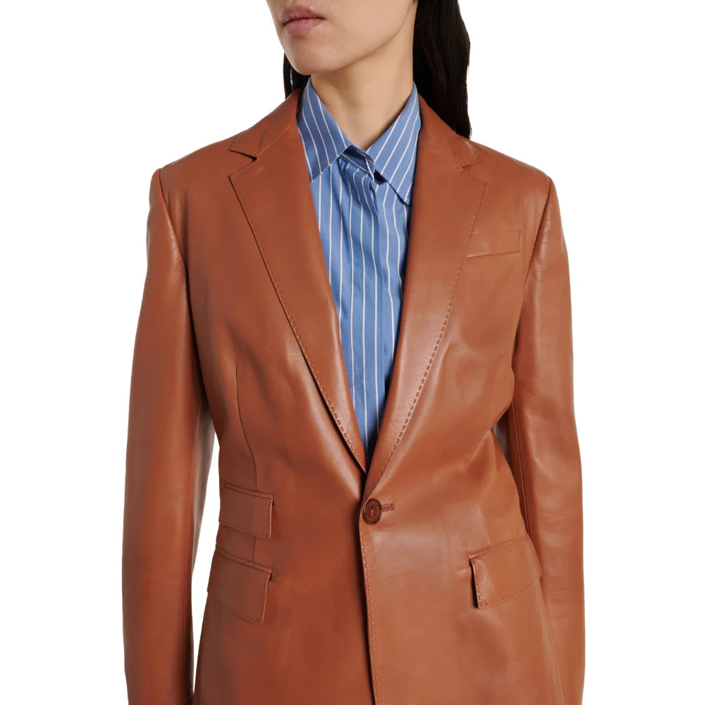 Cognac-Leather-Blazer-Women's