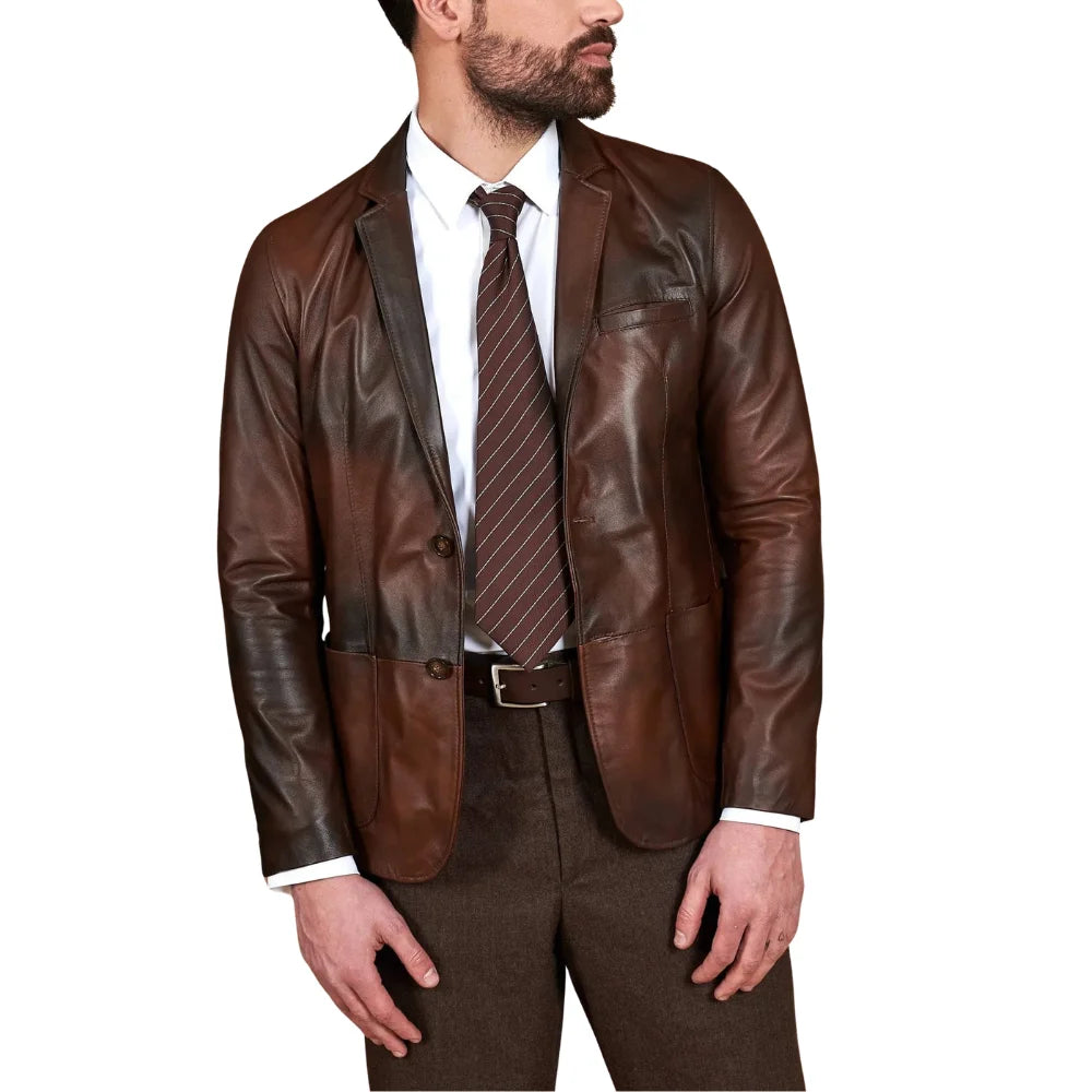 Dark-Brown-Leather-Blazer-Men's