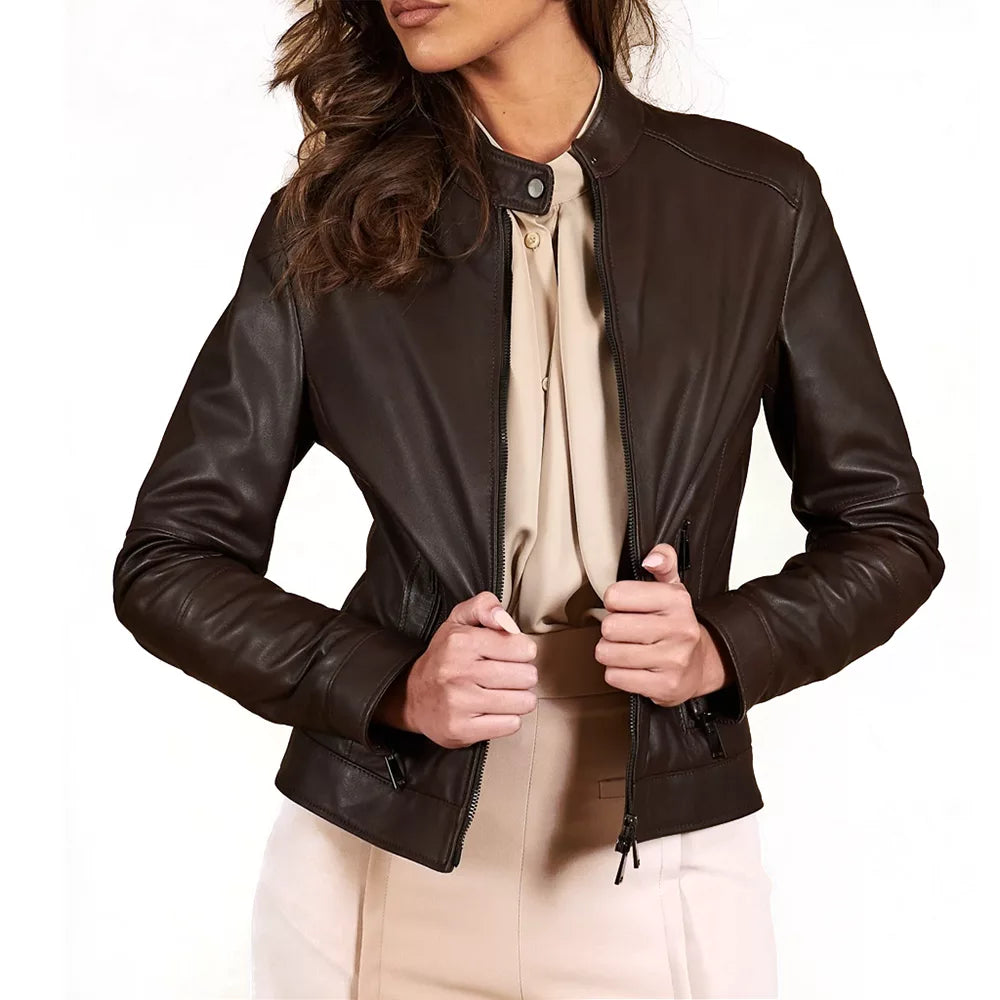 Dark-Brown-Leather-Cafe-Racer-Jacket-Women's