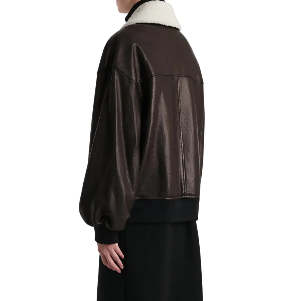 Dark-Brown-Women's-Leather-Flight-Bomber-Jacket
