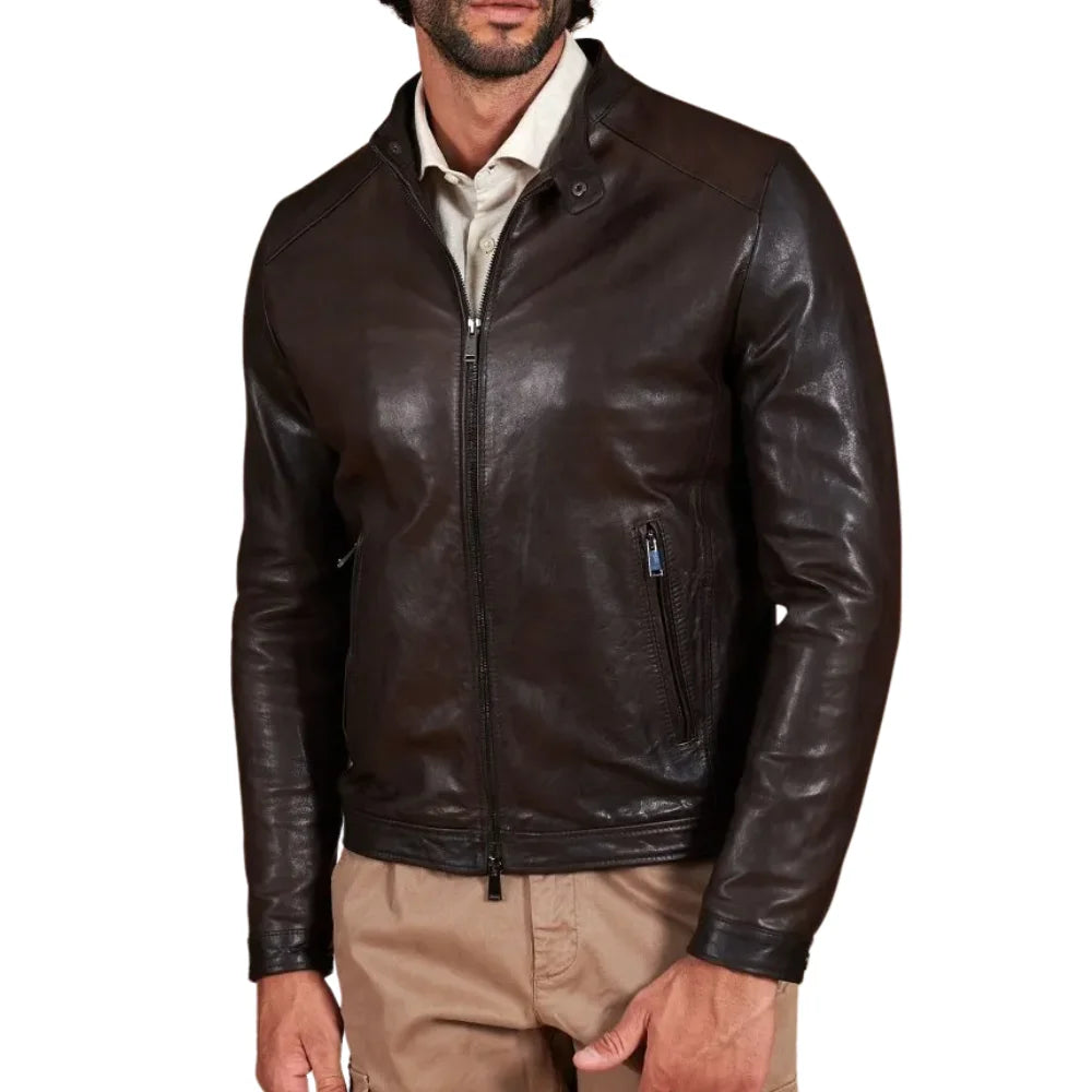 Men's Vintage Real Dark Brown Leather Biker Jacket