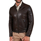 Men's Vintage Real Dark Brown Leather Biker Jacket