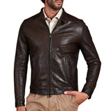 Men's Vintage Real Dark Brown Leather Biker Jacket