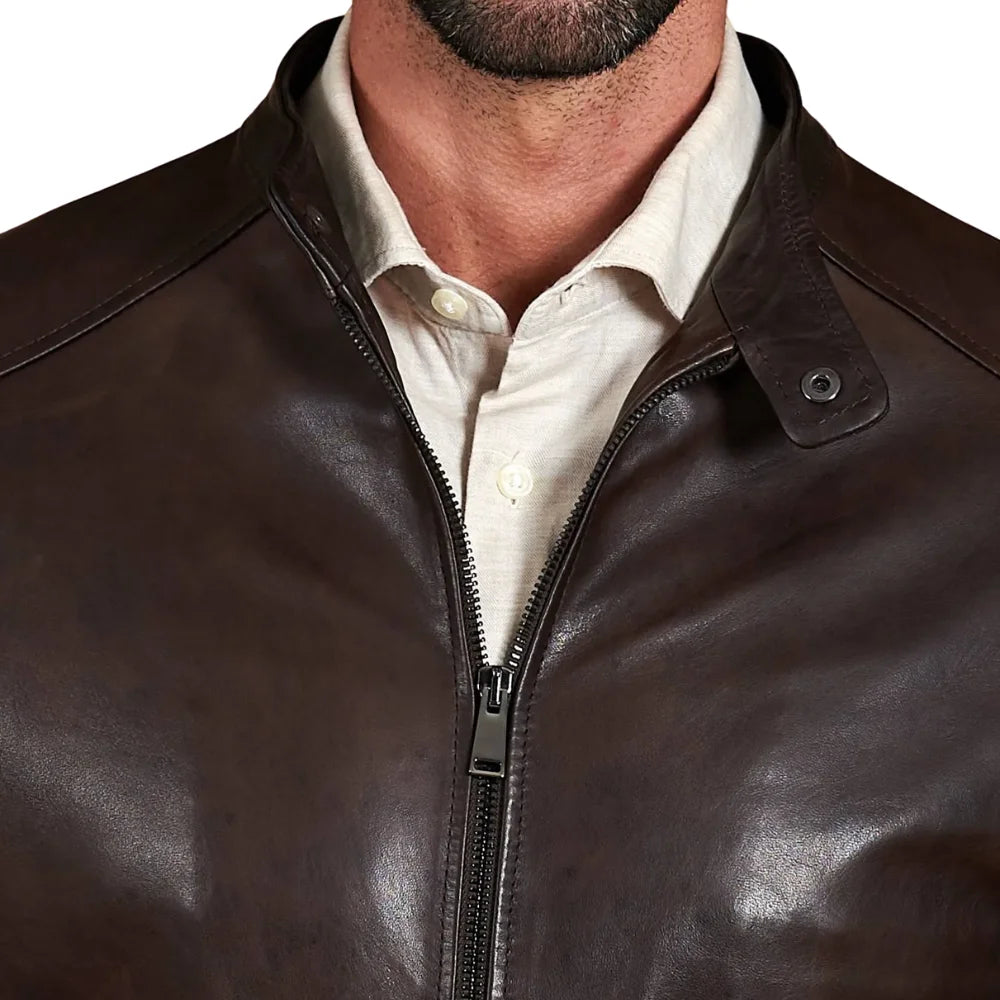 Men's Vintage Real Dark Brown Leather Biker Jacket