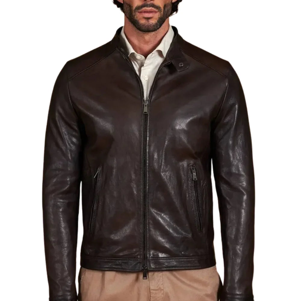 Men's Vintage Real Dark Brown Leather Biker Jacket