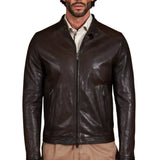 Men's Vintage Real Dark Brown Leather Biker Jacket