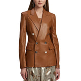 Double-Breasted-Brown-Leather-Blazer-Women's