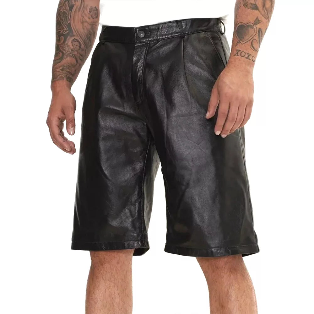 GenuineBlackLeatherShortsMen_s